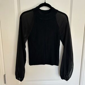 French Connection Black Sheer Sleeve Blouse